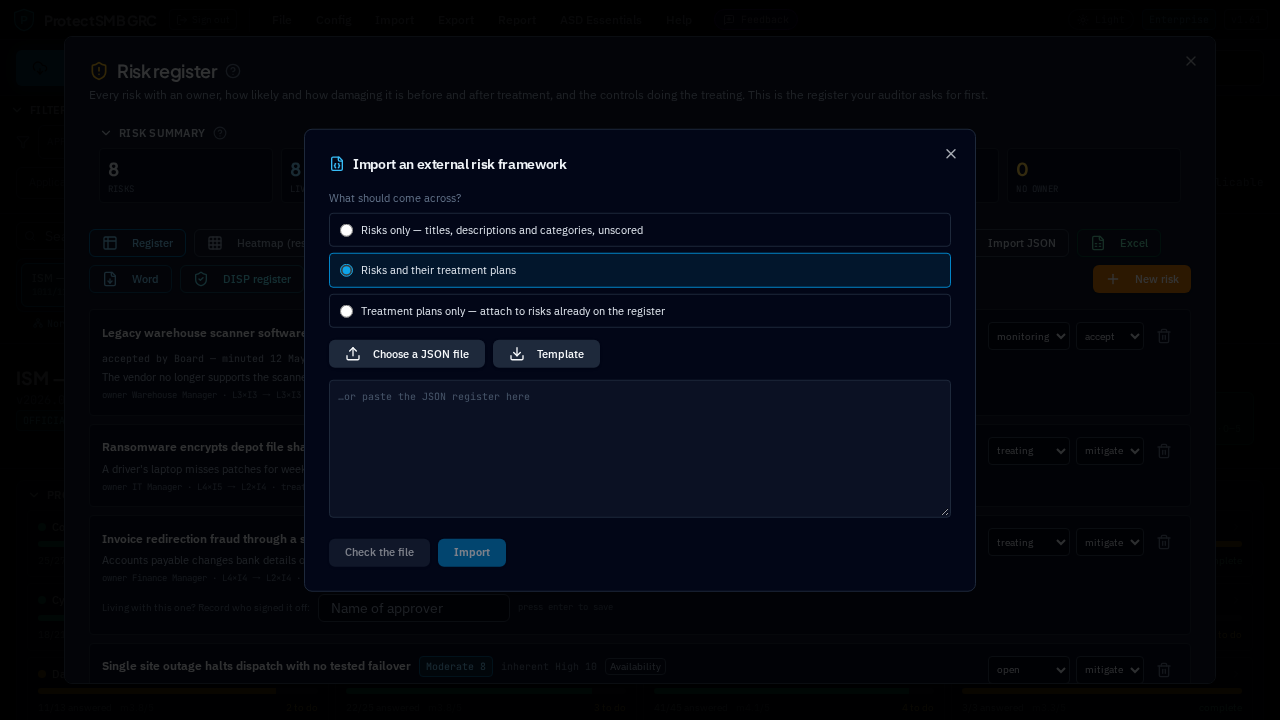 Importing a risk framework